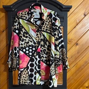 Multiples Pink and Green Geometric Blouse